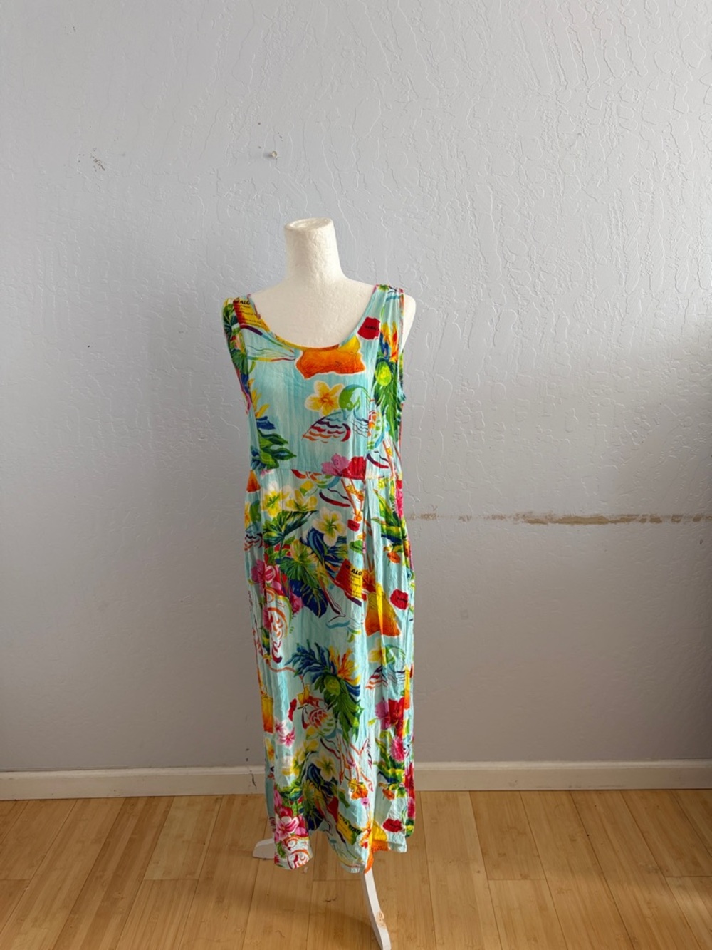James world Sleeveless Tropical Print Midi Dress in Aqua